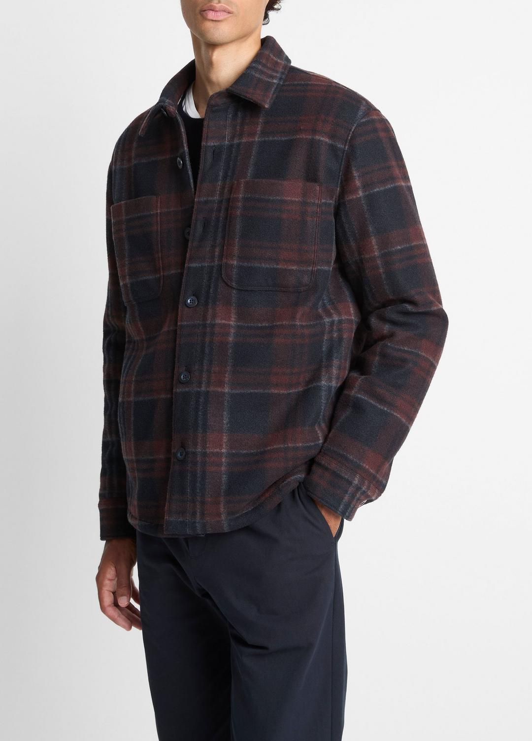 Sherpa-Lined Plaid Shirt Jacket in Shirt Jackets - COASTAL COMBO | VINCE Men