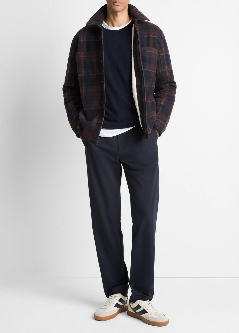 Sherpa-Lined Plaid Shirt Jacket in Shirt Jackets - COASTAL COMBO | VINCE Men