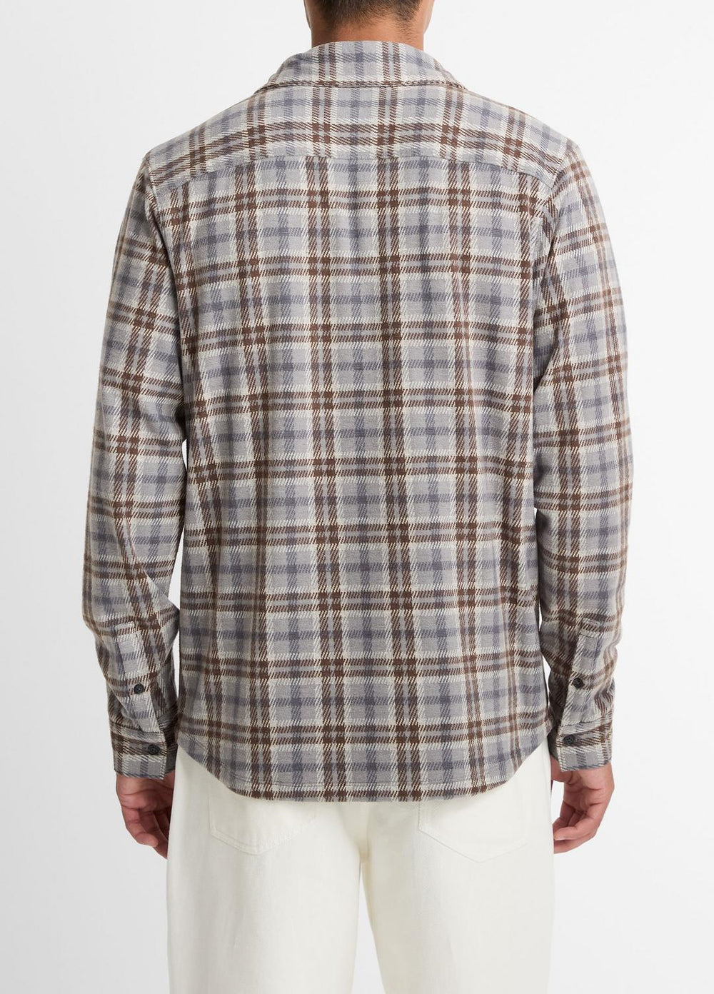 Plaid Cotton-Blend Shirt Jacket in Shirt Jackets - HEATHER FOG COMBO | VINCE Men