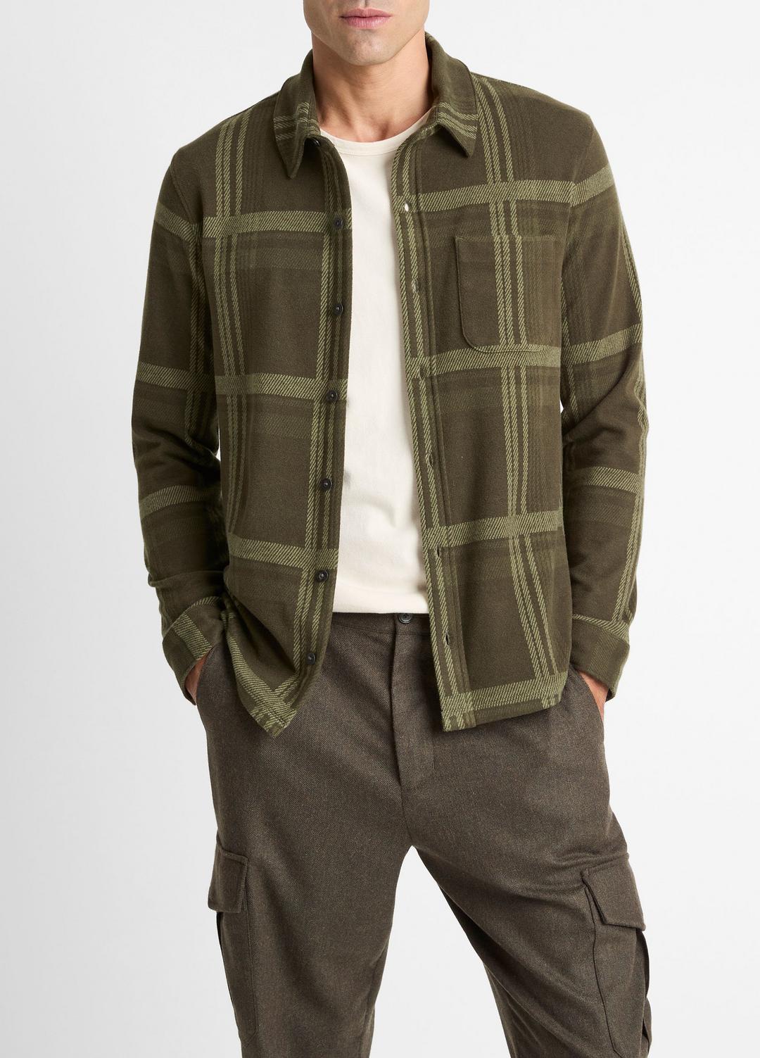 Plaid Cotton-Blend Shirt Jacket in Shirt Jackets - DARK LEAF COMBO | VINCE Men