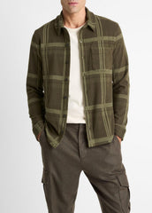 Plaid Cotton-Blend Shirt Jacket in Shirt Jackets - DARK LEAF COMBO | VINCE Men