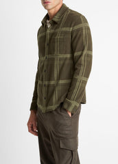 Plaid Cotton-Blend Shirt Jacket in Shirt Jackets - DARK LEAF COMBO | VINCE Men