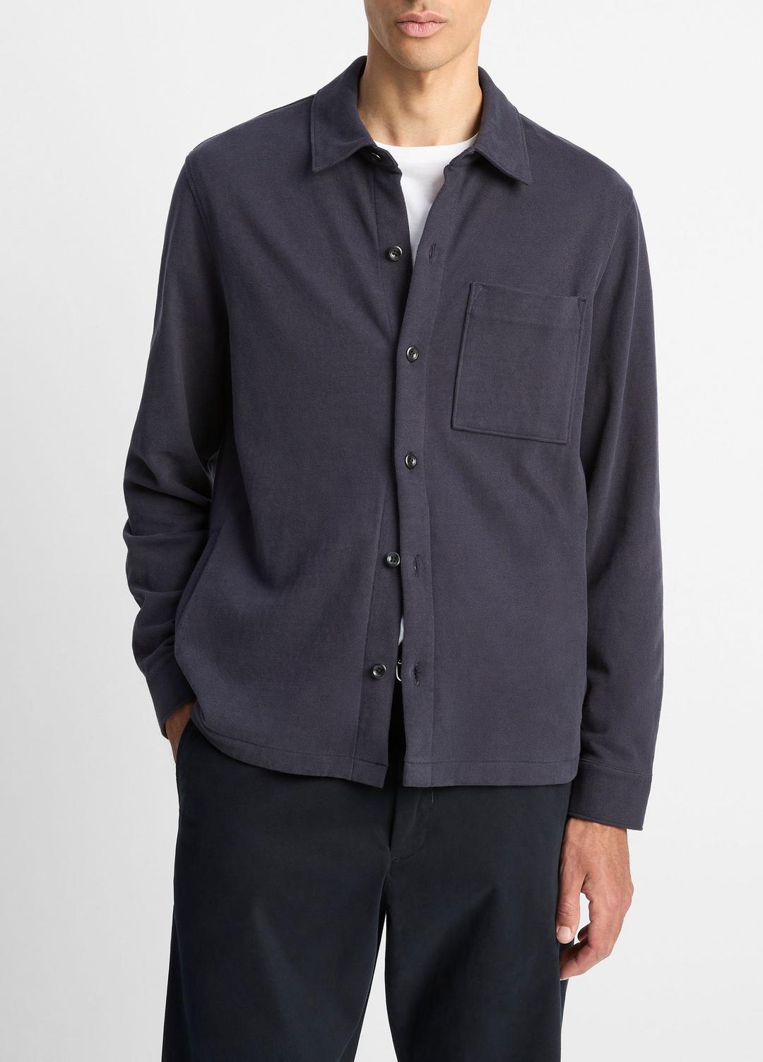 Heavy Sueded Cotton Shirt Jacket in Shirt Jackets - COASTAL BLUE | VINCE Men