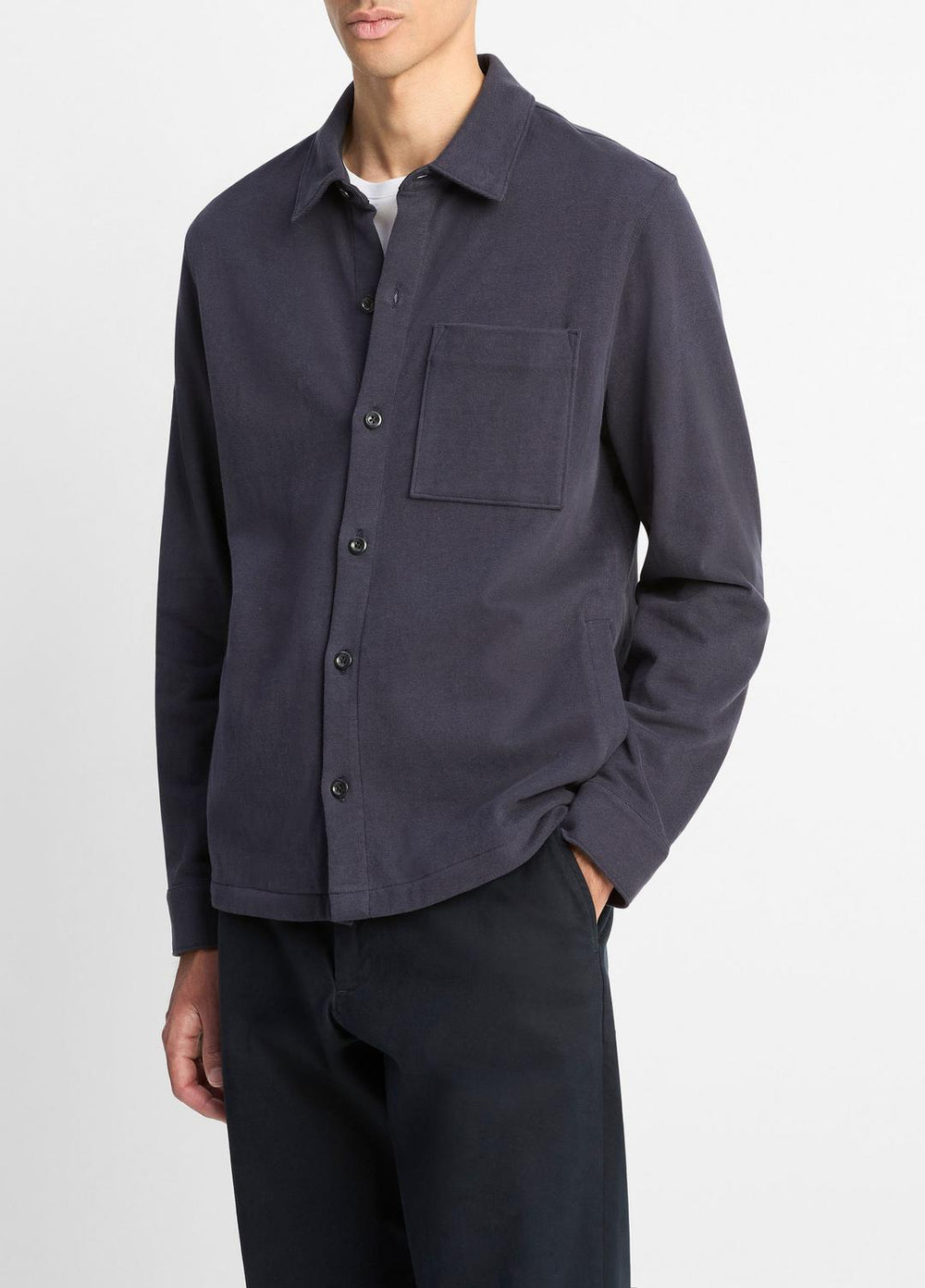 Heavy Sueded Cotton Shirt Jacket in Shirt Jackets - COASTAL BLUE | VINCE Men