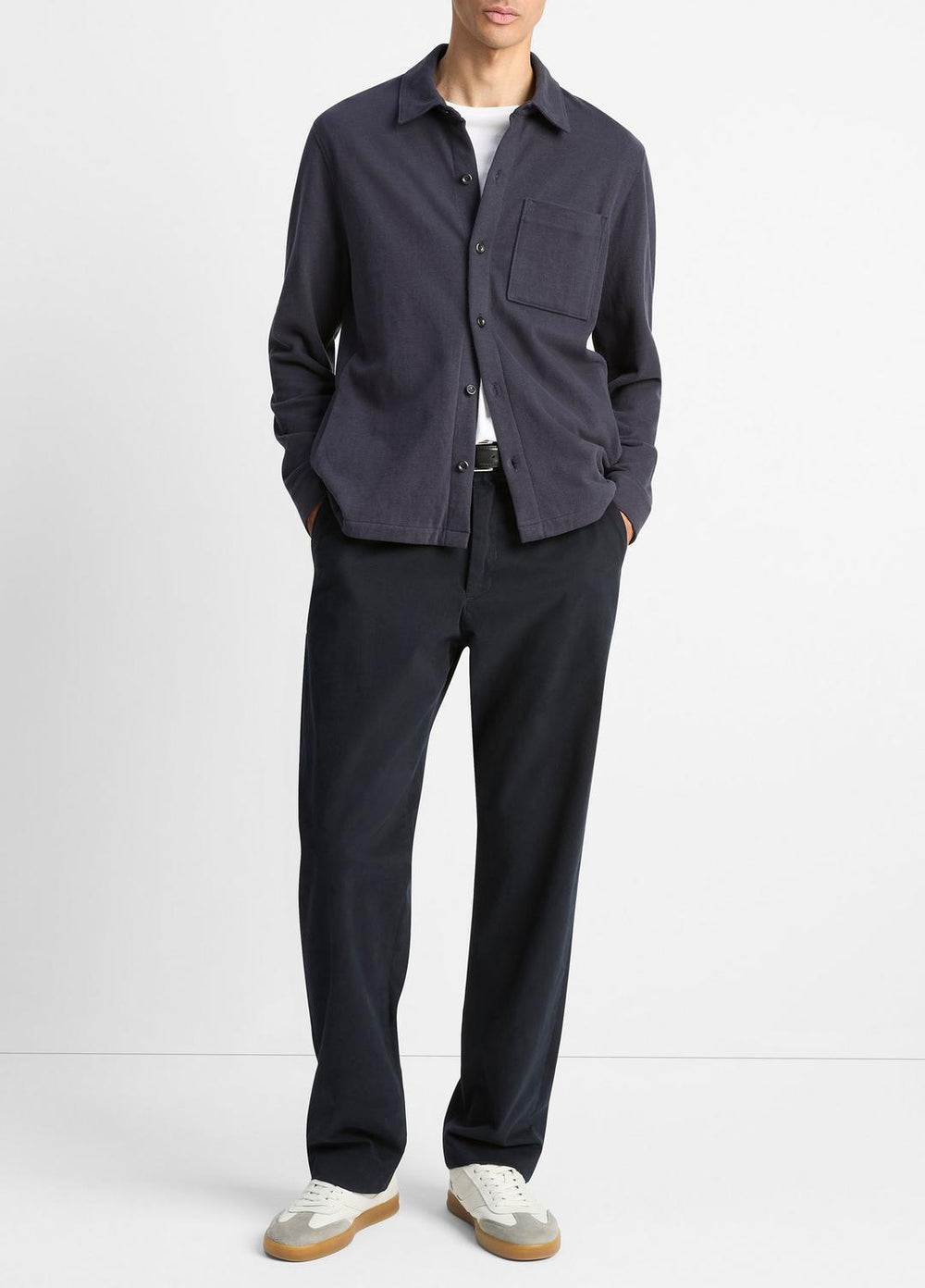 Heavy Sueded Cotton Shirt Jacket in Shirt Jackets - COASTAL BLUE | VINCE Men