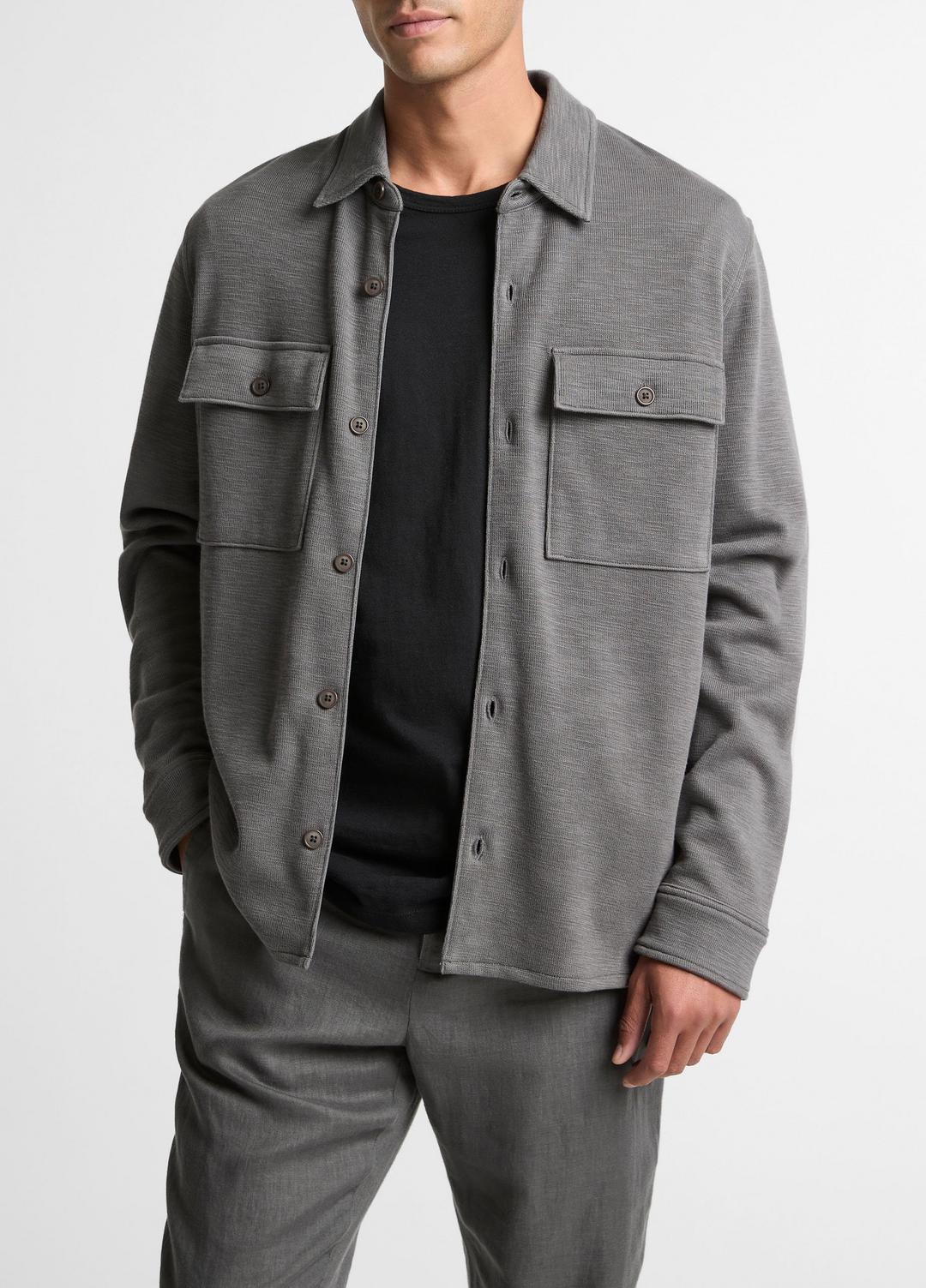 Double-Slub Cotton-Blend Shirt Jacket in Jackets - SLATE | VINCE Men