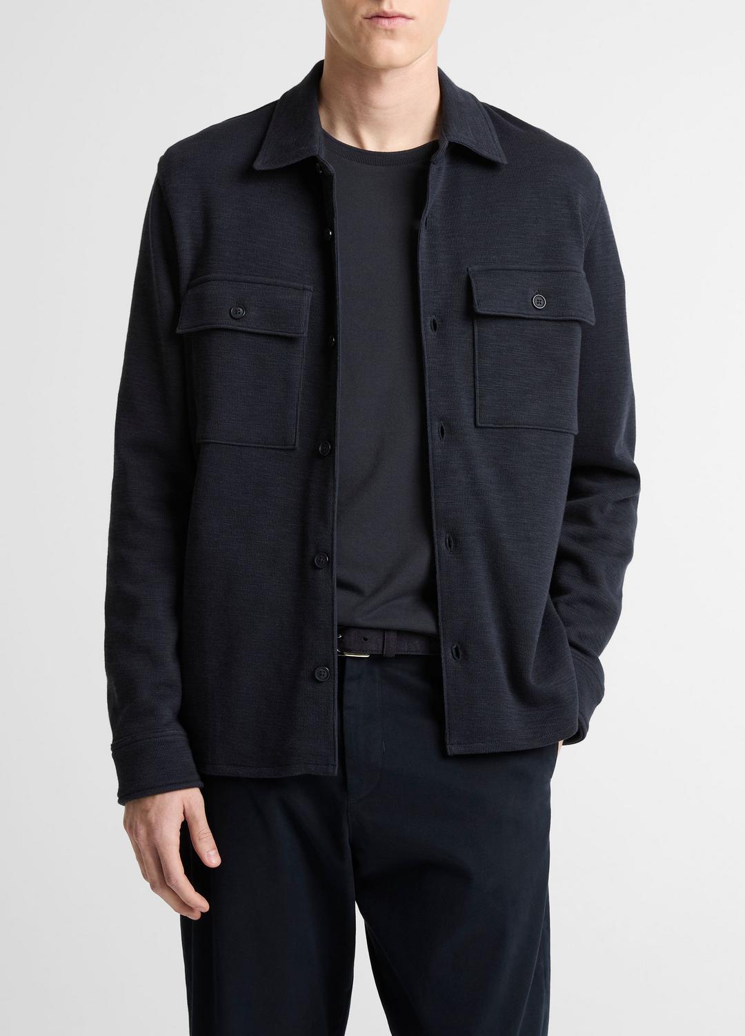 Double-Slub Cotton-Blend Shirt Jacket in Jackets - COASTAL BLUE | VINCE Men