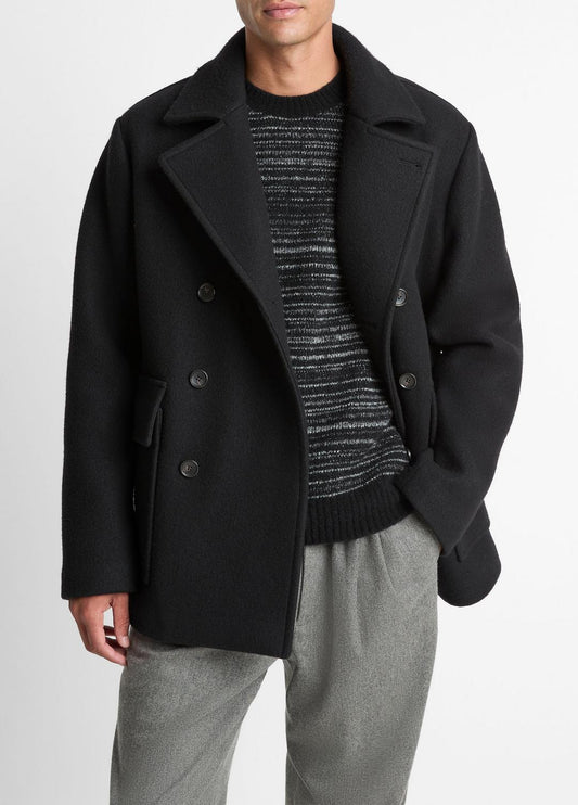 Italian Wool-Blend Peacoat in Coats - BLACK | VINCE Men