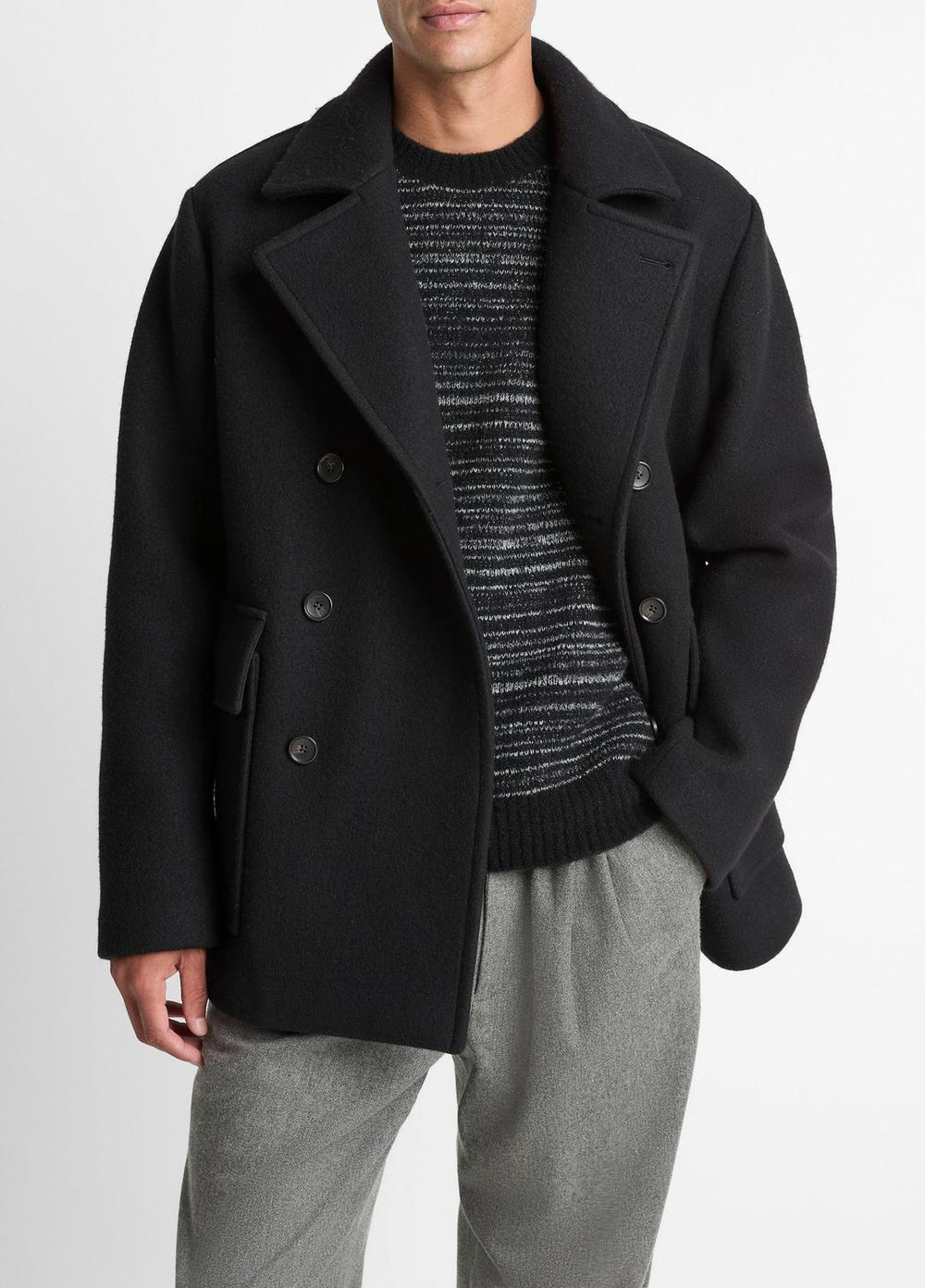 Italian Wool-Blend Peacoat in Coats - BLACK | VINCE Men