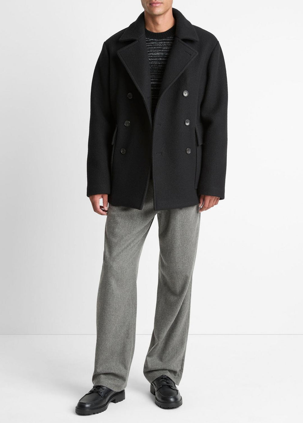Italian Wool-Blend Peacoat in Coats - BLACK | VINCE Men