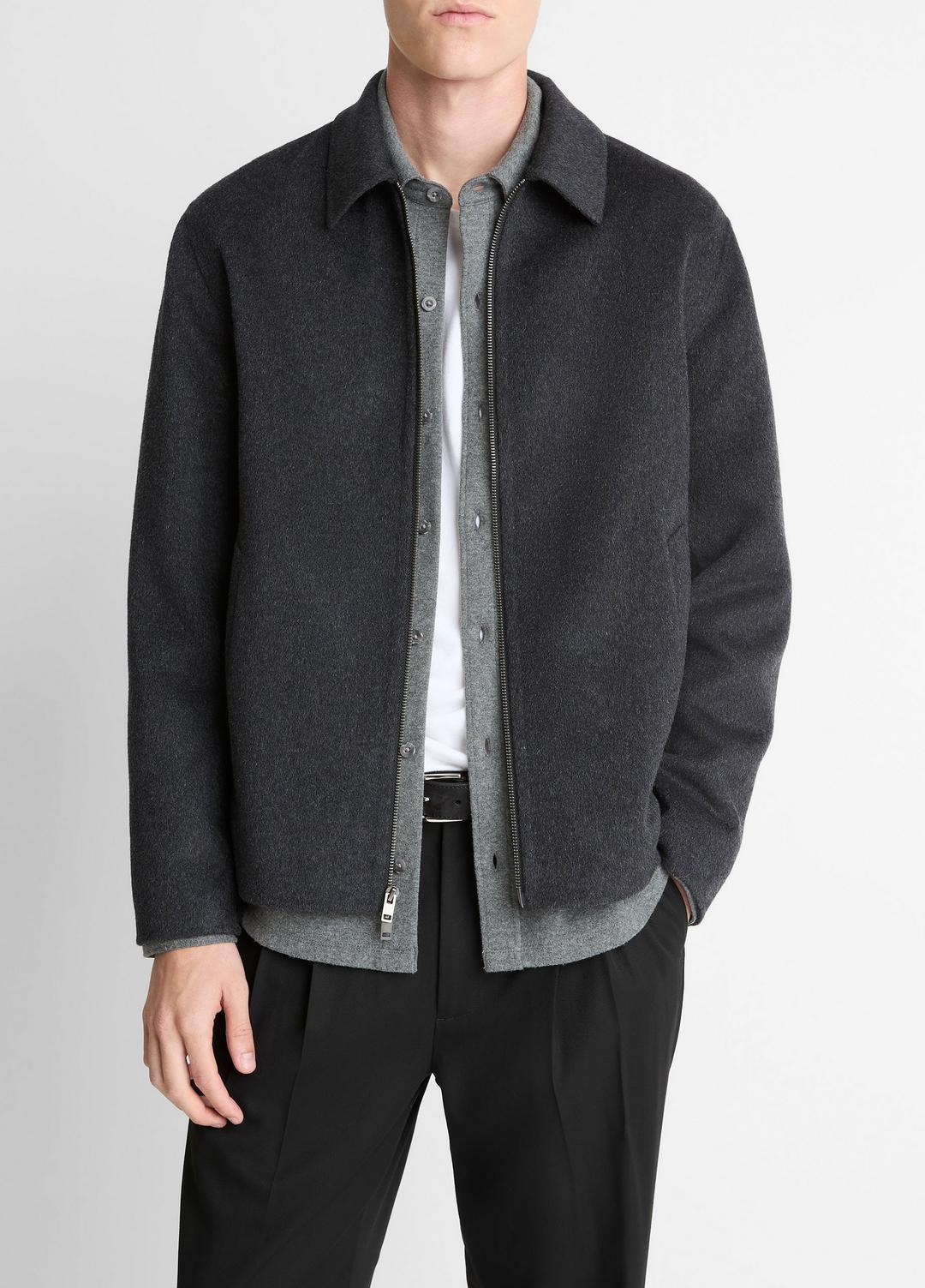 Splittable Wool-Blend Zip-Front Jacket in Jackets - HEATHER BLACK | VINCE Men