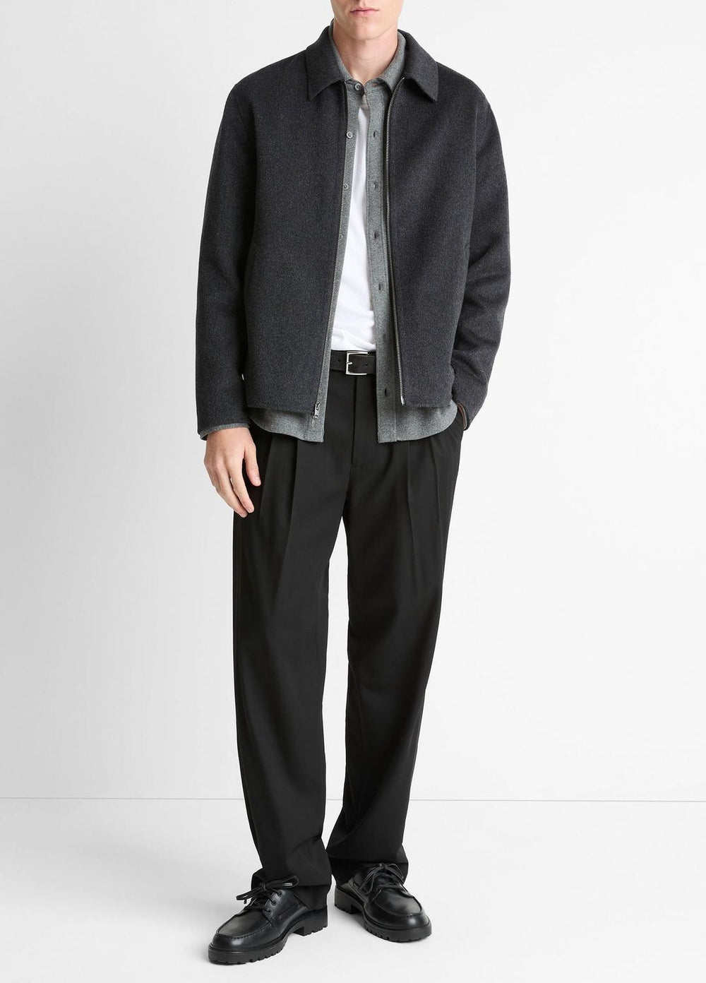 Splittable Wool-Blend Zip-Front Jacket in Jackets - HEATHER BLACK | VINCE Men