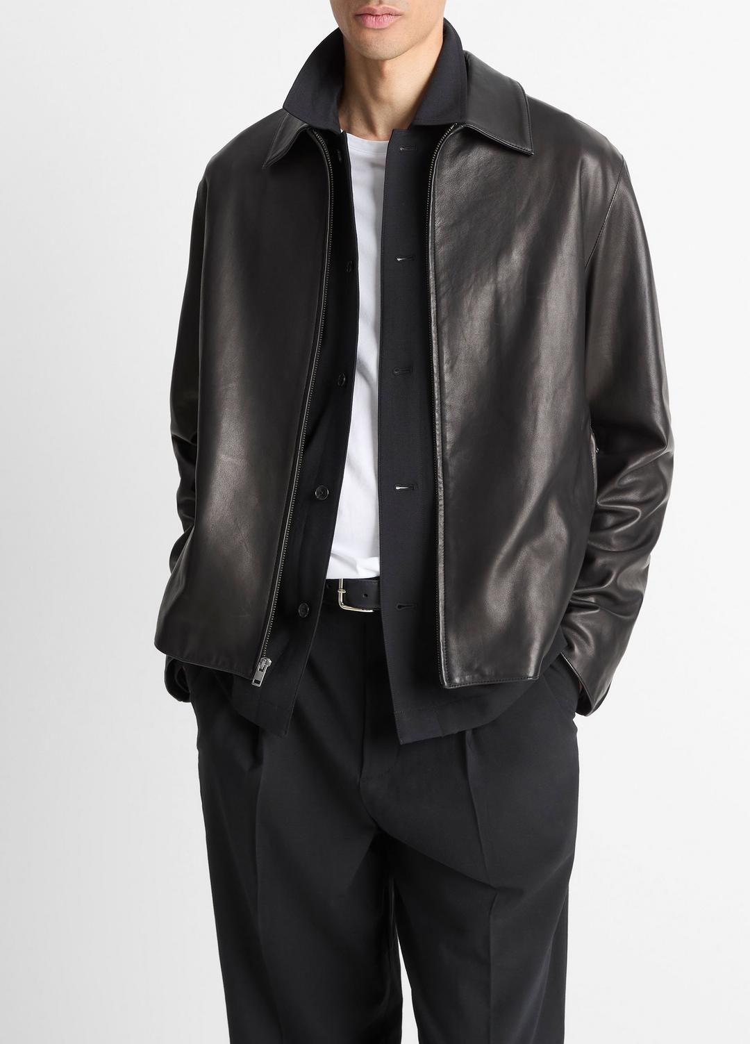 Leather Zip-Up Jacket in Leather Jackets - BLACK | VINCE Men