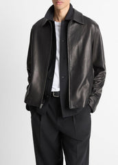 Leather Zip-Up Jacket in Leather Jackets - BLACK | VINCE Men