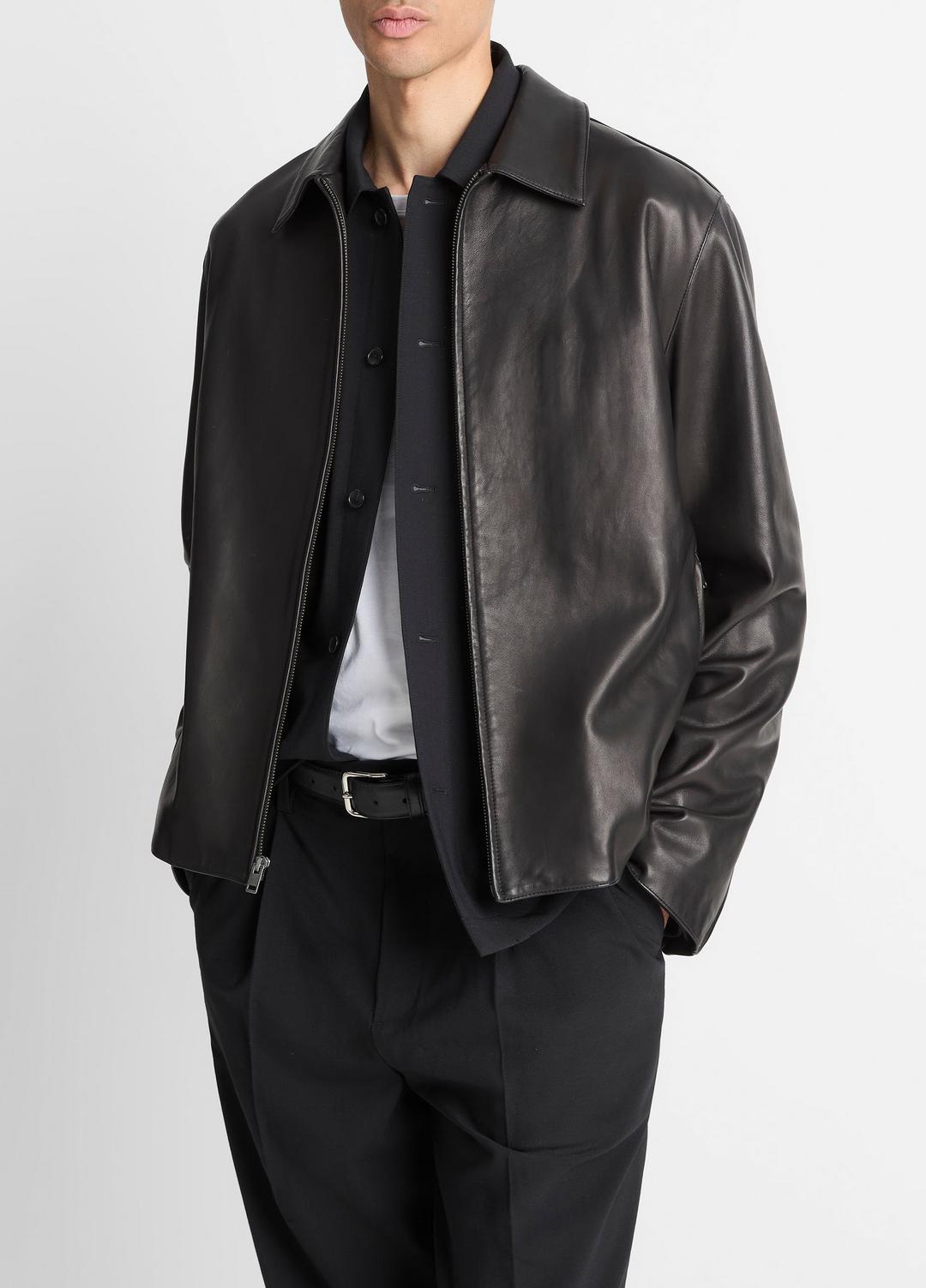 Leather Zip-Up Jacket in Leather Jackets - BLACK | VINCE Men