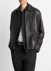 Leather Zip-Up Jacket in Leather Jackets - BLACK | VINCE Men