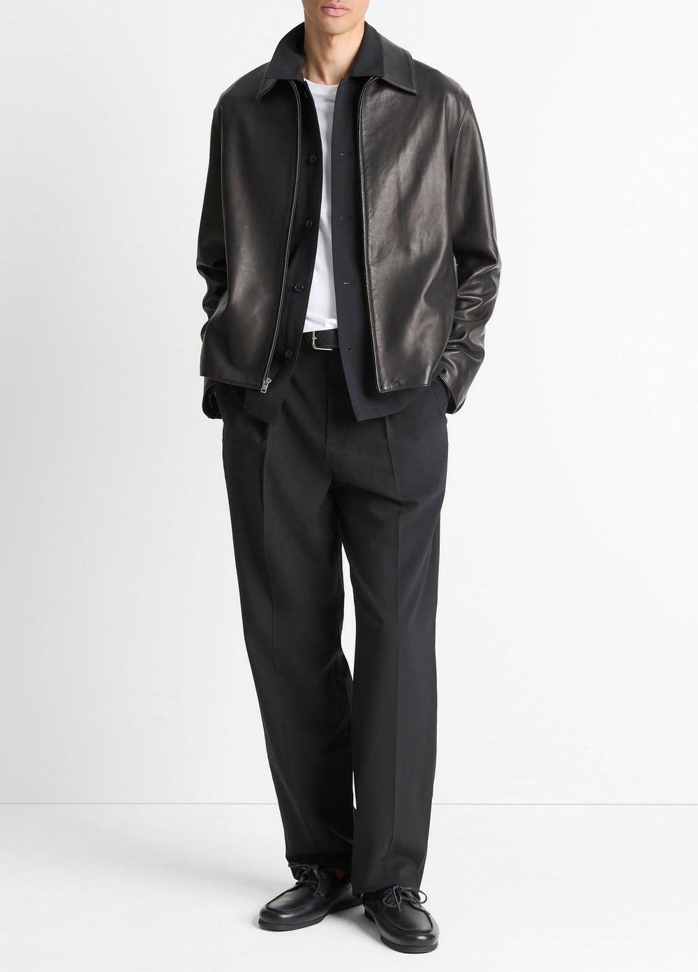 Leather Zip-Up Jacket in Leather Jackets - BLACK | VINCE Men