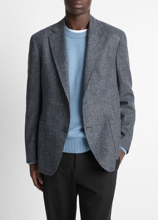 Plaid Alpaca-Blend Relaxed Sport Coat in Blazers - NAVY/BLUE | VINCE Men