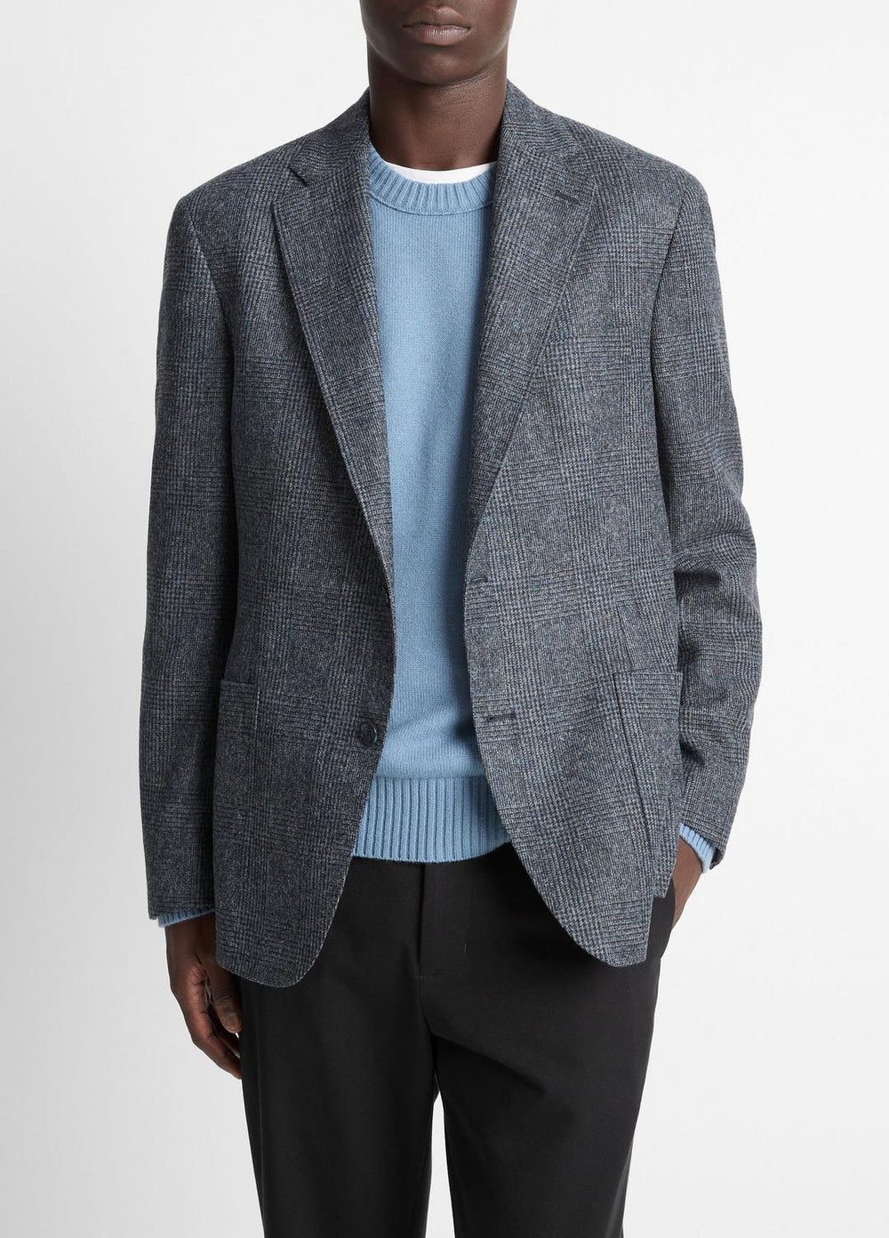 Plaid Alpaca-Blend Relaxed Sport Coat in Blazers - NAVY/BLUE | VINCE Men