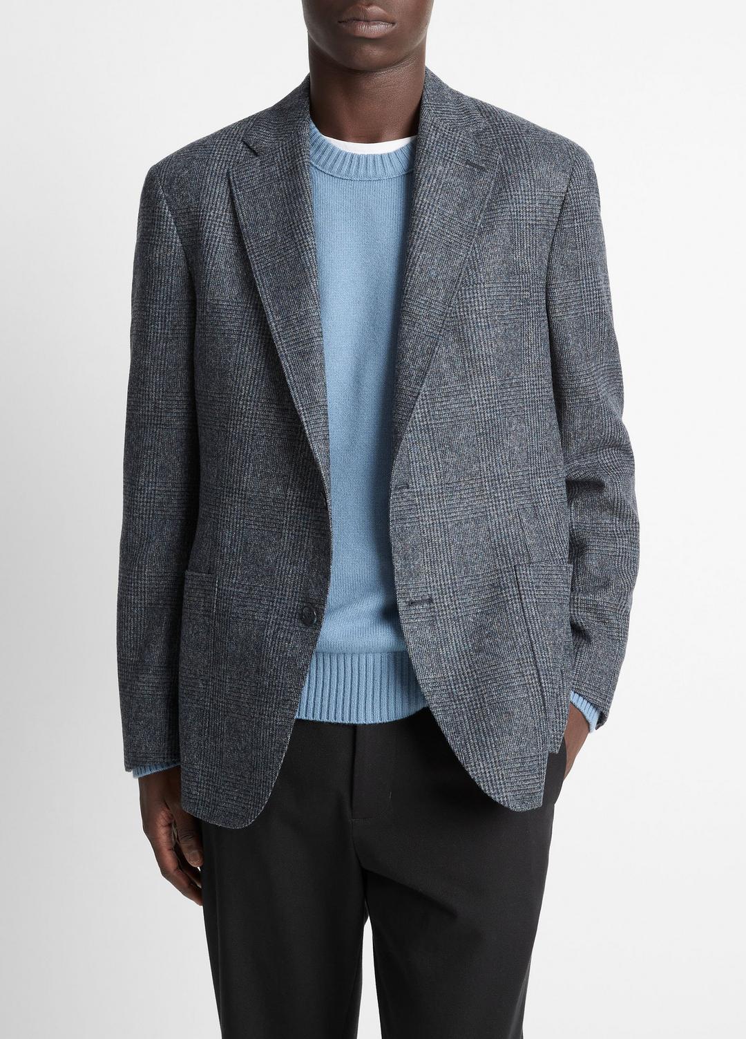 Plaid Alpaca-Blend Relaxed Sport Coat in Blazers - NAVY/BLUE | VINCE Men