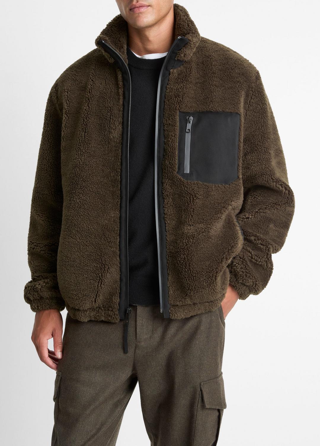 Sherpa Zip Jacket in Jackets - DARK LEAF | VINCE Men