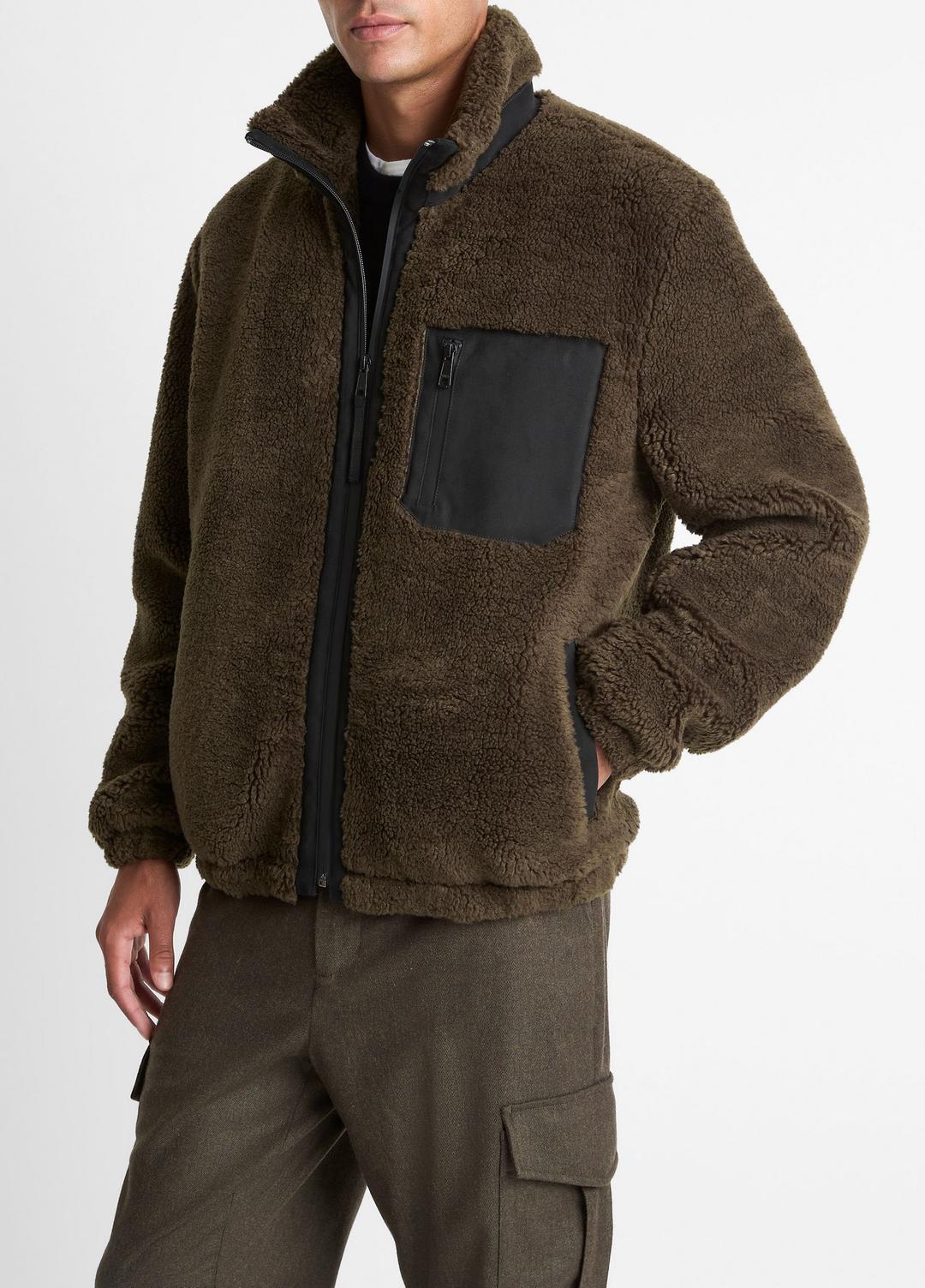 Sherpa Zip Jacket in Jackets - DARK LEAF | VINCE Men
