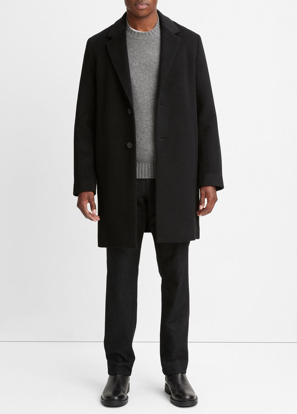 Classic Italian Wool-Blend Coat in Jackets & Outerwear - BLACK | VINCE Men