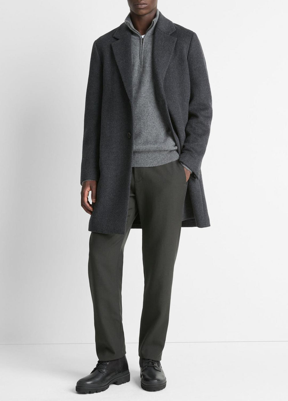 Classic Italian Wool-Blend Coat in Jackets & Outerwear - HEATHER CHARCOAL | VINCE Men