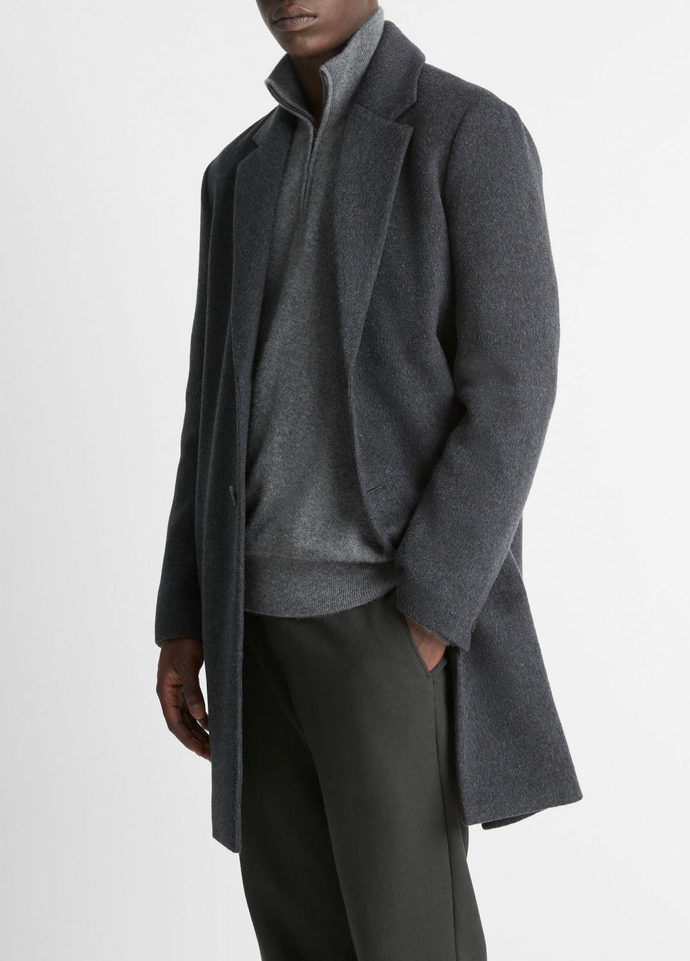 Classic Italian Wool-Blend Coat in Jackets & Outerwear - HEATHER CHARCOAL | VINCE Men