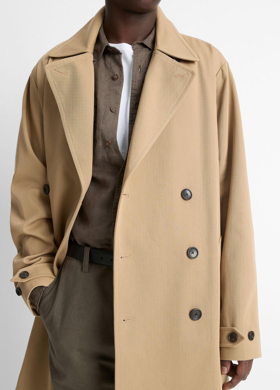 Italian Cotton Double-Breasted Trench Coat in Coats - LIGHT BEACHWOOD | VINCE Men