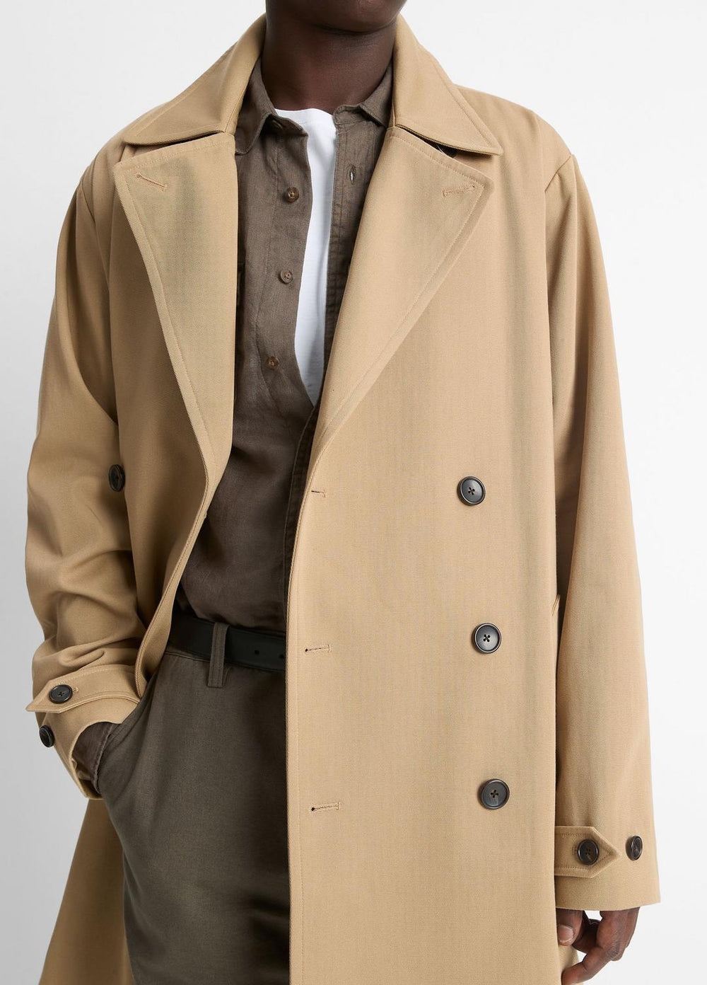 Italian Cotton Double-Breasted Trench Coat in Coats - LIGHT BEACHWOOD | VINCE Men