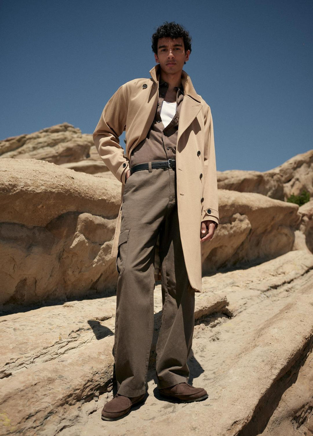 Italian Cotton Double-Breasted Trench Coat in Coats - LIGHT BEACHWOOD | VINCE Men