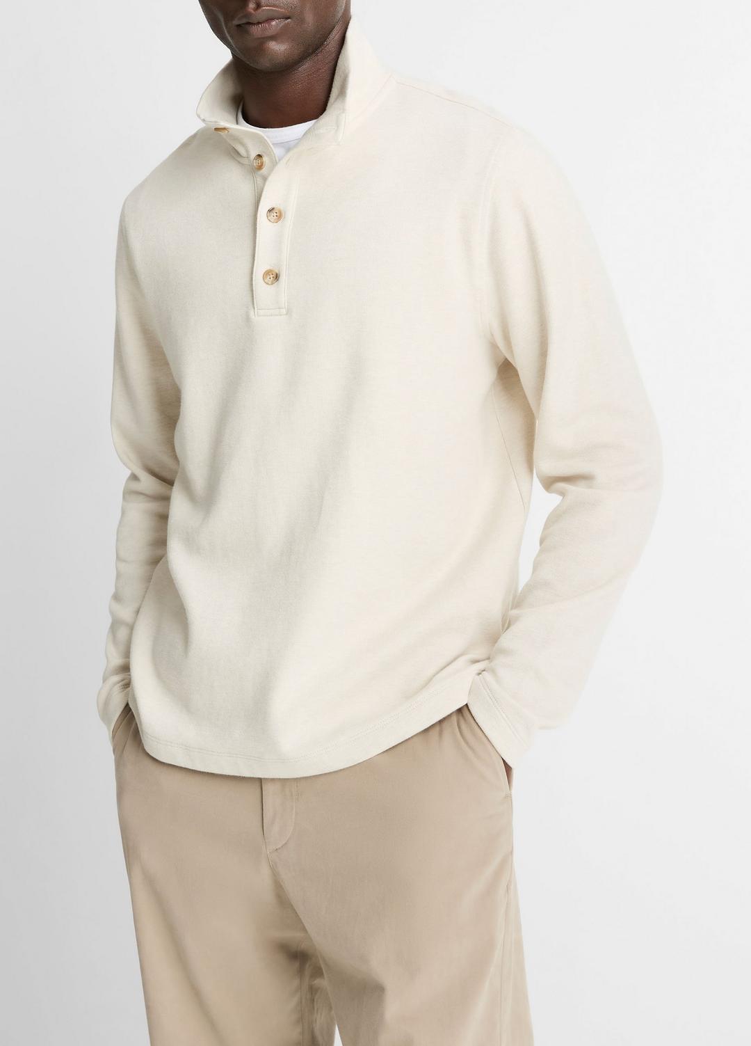 Cotton Button Mock-Neck Pullover in Sweatshirts & Hoodies - HEATHER BONE | VINCE Men