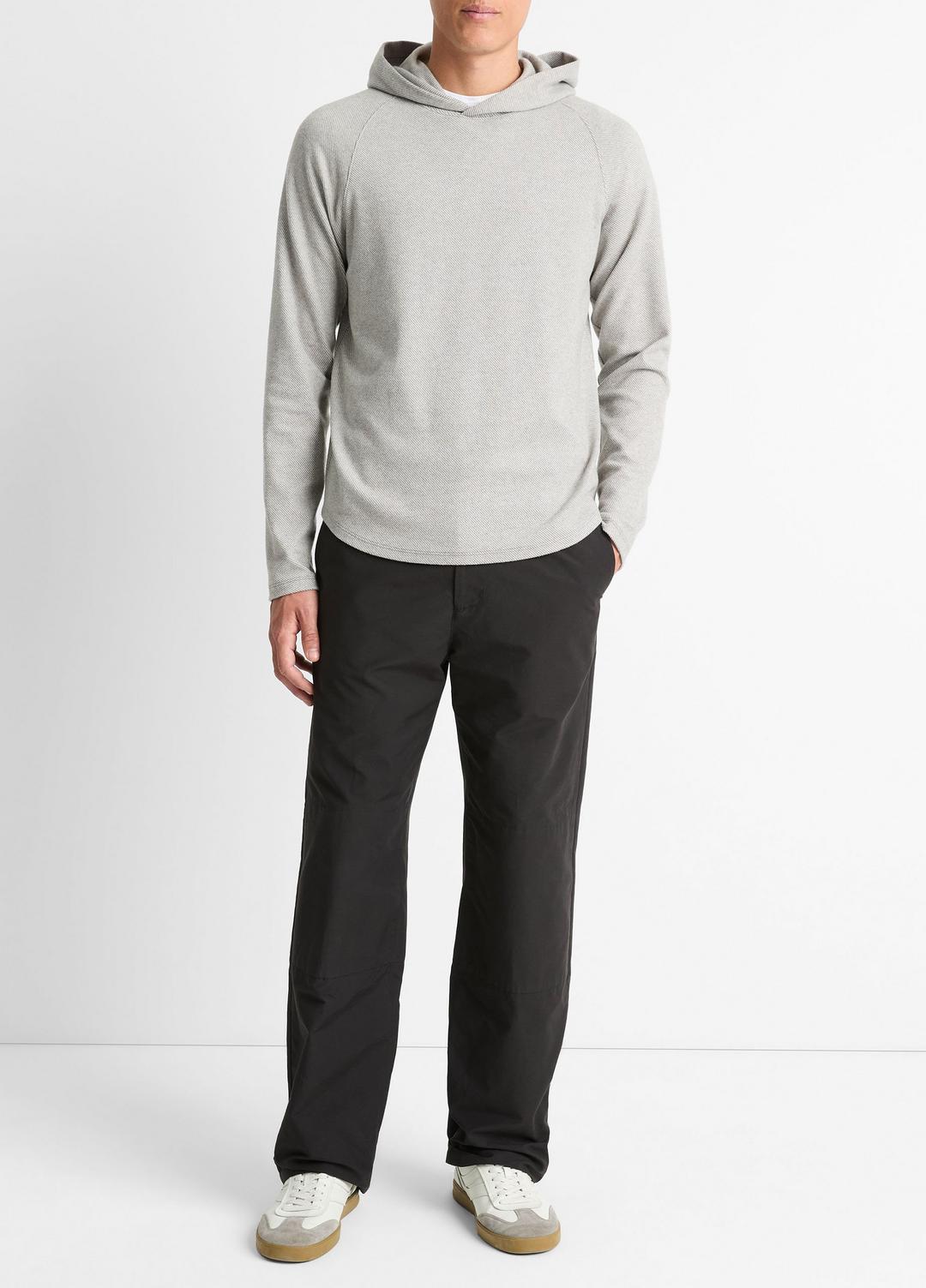 Broken Twill Pullover Hoodie in Sweatshirts & Hoodies - HEATHER GREY/OFF WHITE | VINCE Men