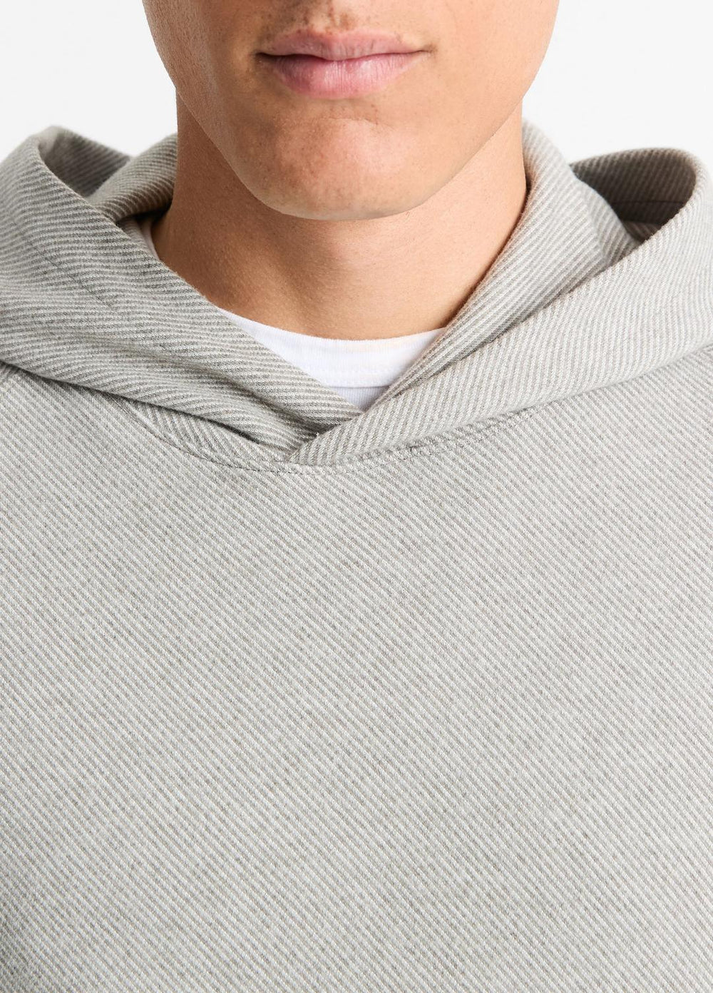 Broken Twill Pullover Hoodie in Sweatshirts & Hoodies - HEATHER GREY/OFF WHITE | VINCE Men