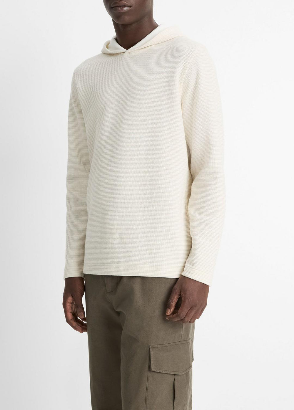 Variegated Stripe Double-Face Cotton-Blend Hoodie in Sweatshirts & Hoodies - BAJA SAND/NATURAL | VINCE Men
