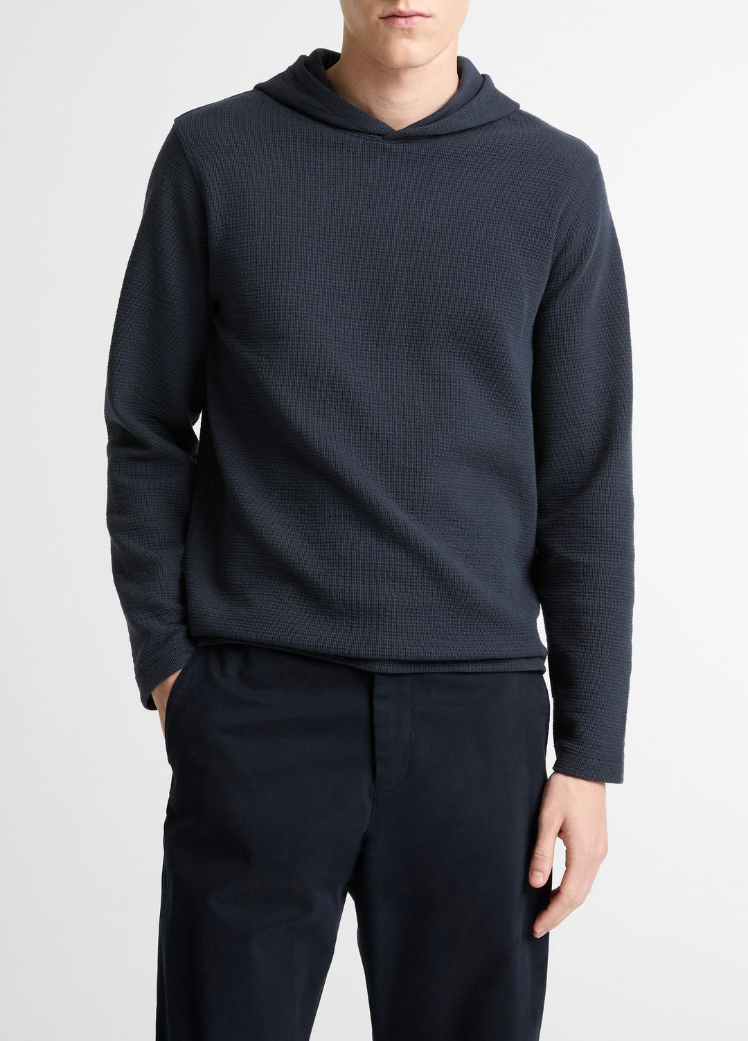 Variegated Stripe Double-Face Cotton-Blend Hoodie in Sweatshirts & Hoodies - COASTAL BLUE/COASTAL BLUE | VINCE Men