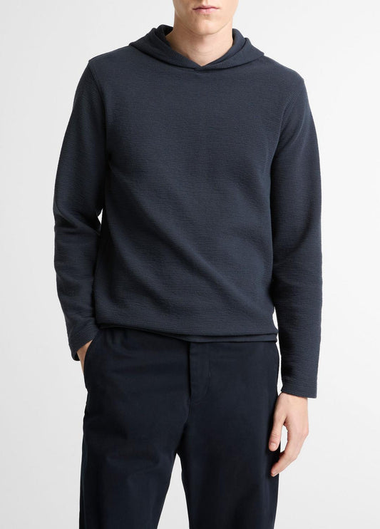 Variegated Stripe Double-Face Cotton-Blend Hoodie in Sweatshirts & Hoodies - COASTAL BLUE/COASTAL BLUE | VINCE Men