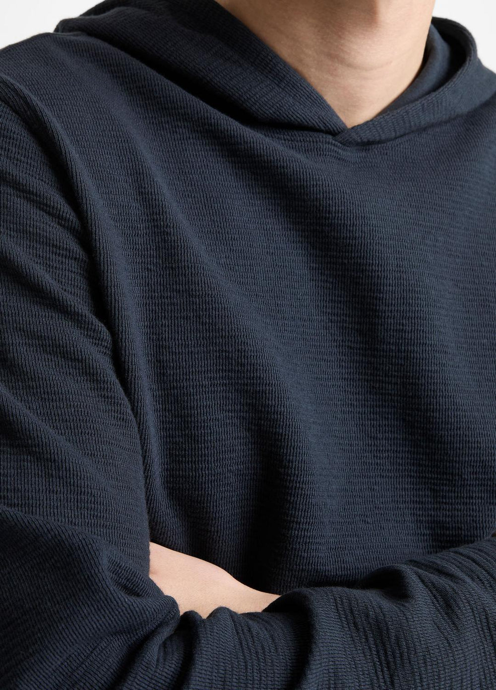 Variegated Stripe Double-Face Cotton-Blend Hoodie in Sweatshirts & Hoodies - COASTAL BLUE/COASTAL BLUE | VINCE Men