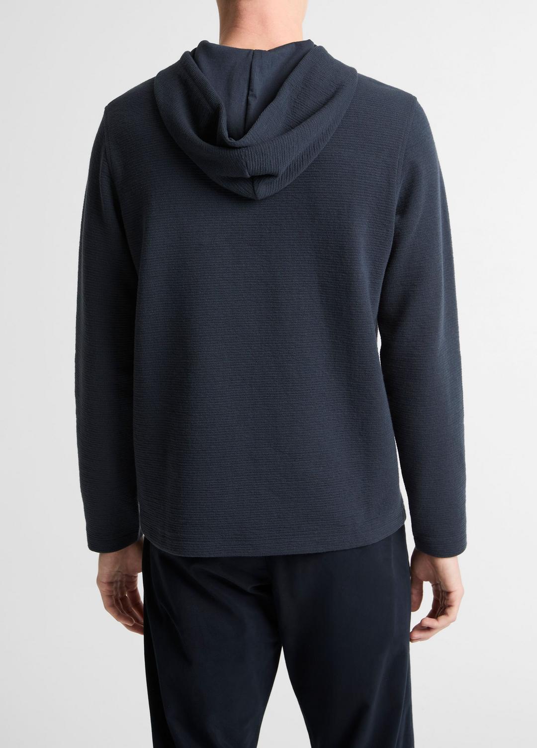 Variegated Stripe Double-Face Cotton-Blend Hoodie in Sweatshirts & Hoodies - COASTAL BLUE/COASTAL BLUE | VINCE Men