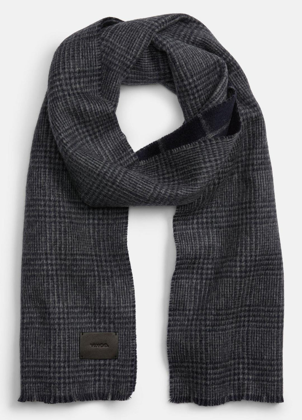Double-Face Plaid Wool-Cashmere Scarf in Scarves & Hats - COASTAL BLUE/MEDIUM HEATHER GREY | VINCE Men