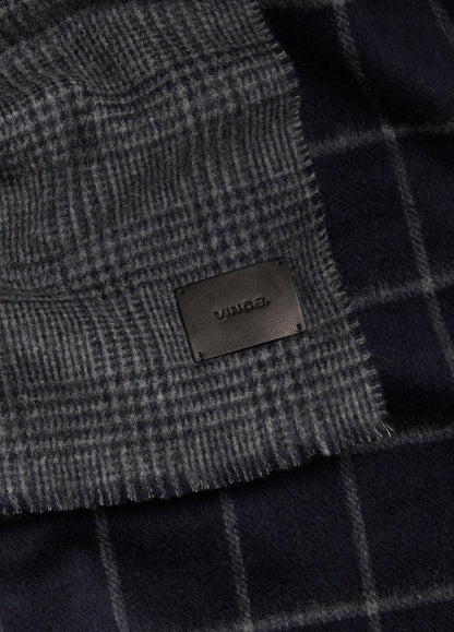 Double-Face Plaid Wool-Cashmere Scarf in Scarves & Hats - COASTAL BLUE/MEDIUM HEATHER GREY | VINCE Men