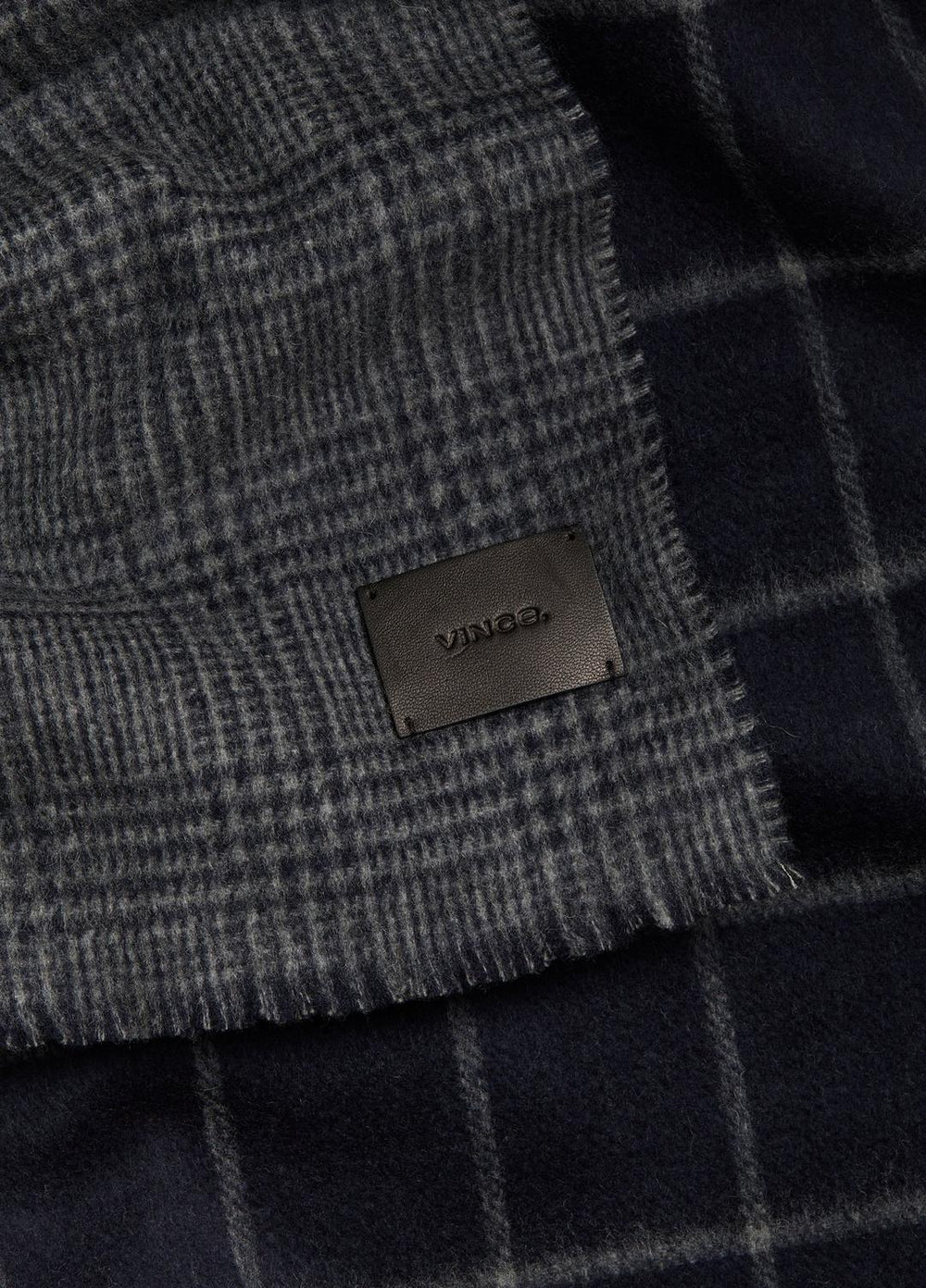 Double-Face Plaid Wool-Cashmere Scarf in Scarves & Hats - COASTAL BLUE/MEDIUM HEATHER GREY | VINCE Men