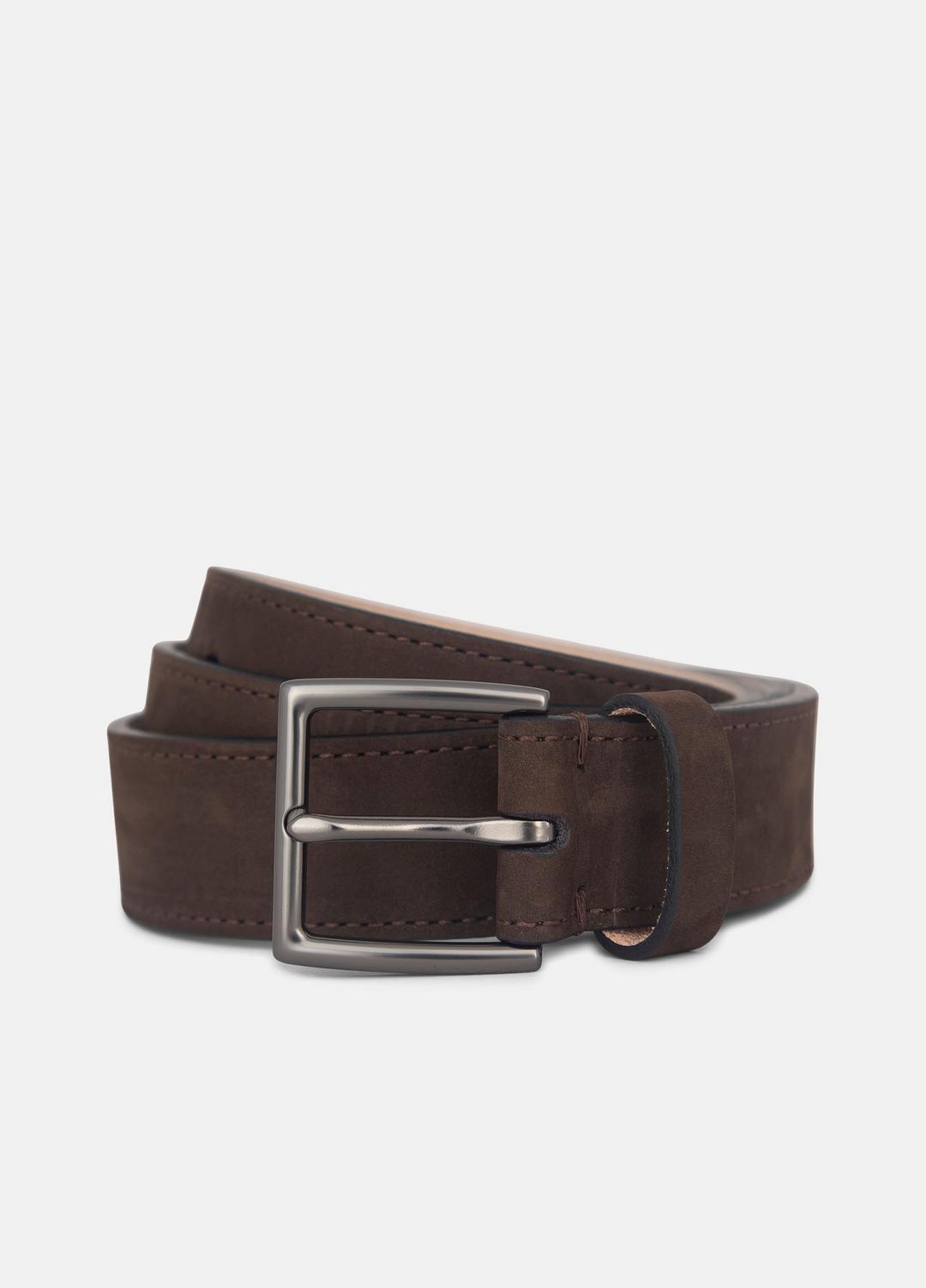Men's 32mm Nubuck Leather Belt in Belts - DARK ROAST/MATTE GUNMETAL | VINCE Men