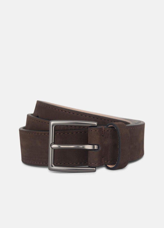 Men's 32mm Nubuck Leather Belt in Belts - DARK ROAST/MATTE GUNMETAL | VINCE Men