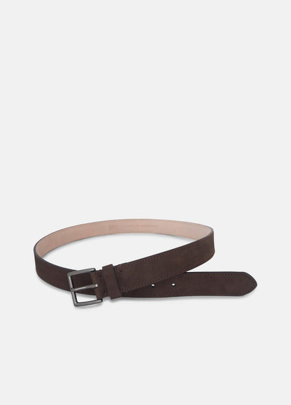 Men's 32mm Nubuck Leather Belt in Belts - DARK ROAST/MATTE GUNMETAL | VINCE Men