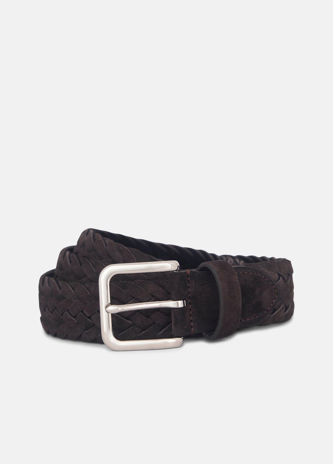 Men's 35mm Woven Suede Belt in Belts - CHOCOLATE/PALLADIUM | VINCE Men