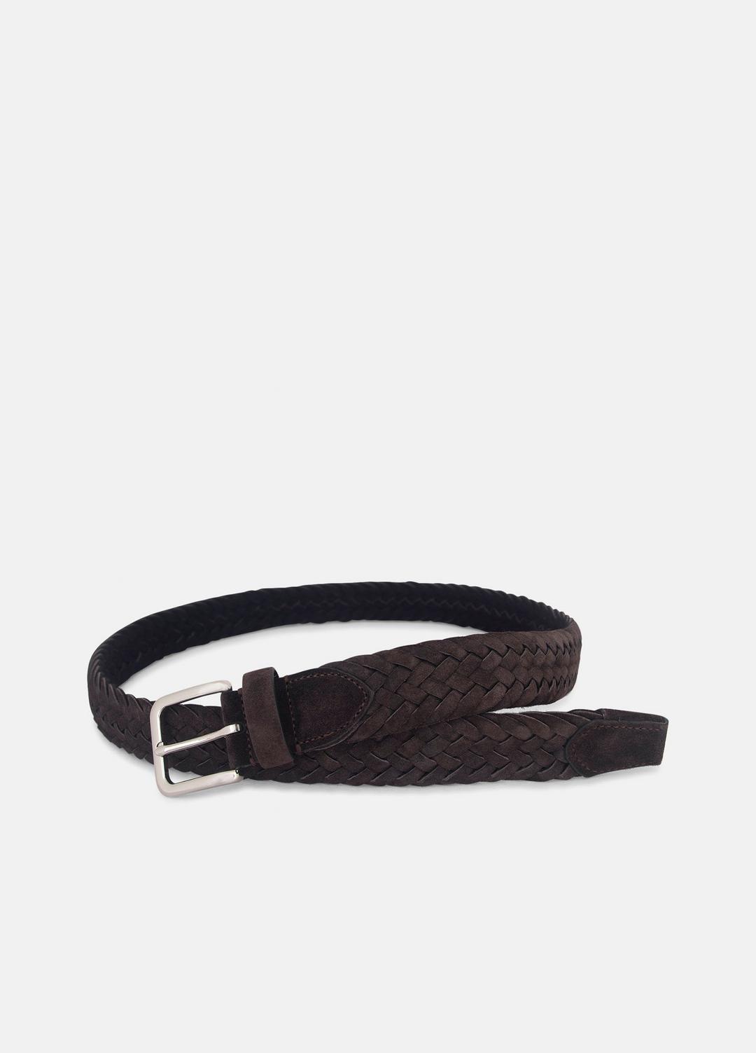 Men's 35mm Woven Suede Belt in Belts - CHOCOLATE/PALLADIUM | VINCE Men