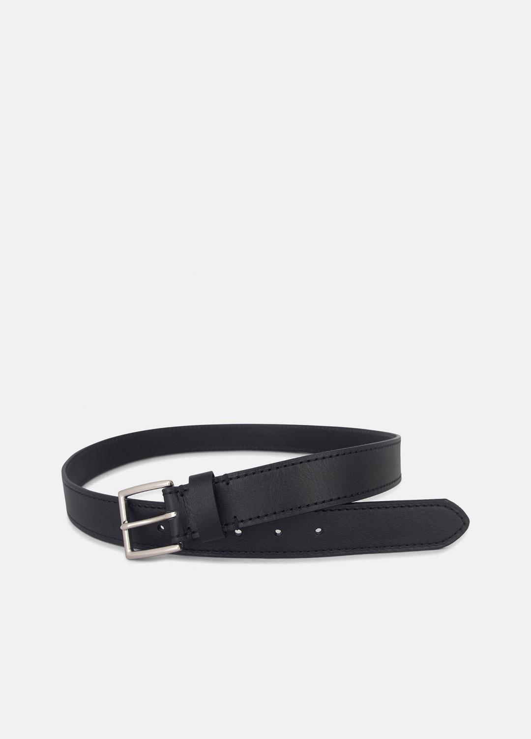 Men's 35mm Stitched Leather Belt in Belts - BLACK/DULL NICKEL | VINCE Men
