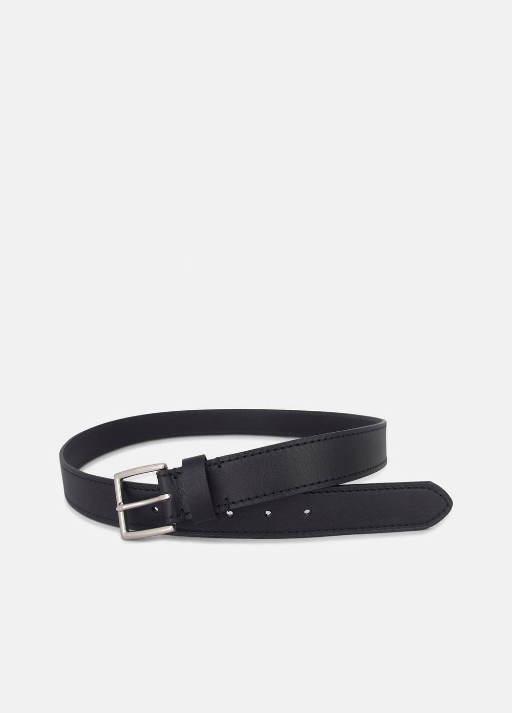 Men's 35mm Stitched Leather Belt in Belts - BLACK/DULL NICKEL | VINCE Men